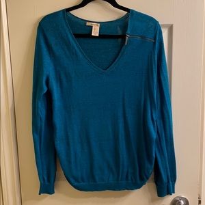 Glitter thread DKNY sweater with zipper accent
